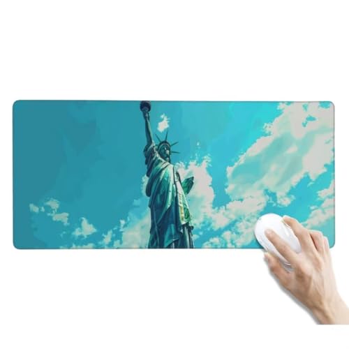 XXL Mauspad Blau Mauspad Schreibtischunterlage Wasserdicht Mousepad XXL Gaming Mauspad XXL rutschfeste Gummierte Unterseite und Genähte Kanten für Gaming Zubehör Deko (1200x600x3 mm, Freiheitsstatue) von Kggyele