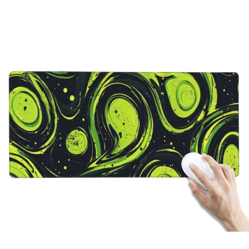 XXL Mauspad Grün Mauspad Schreibtischunterlage Wasserdicht Groß Mousepad XXL Gaming Mauspad XXL Rutschfeste Gummierte Unterseite und Genähte Kanten für Gaming Zubehör Deko (900x400x3 mm, Abstrakt) von Kggyele