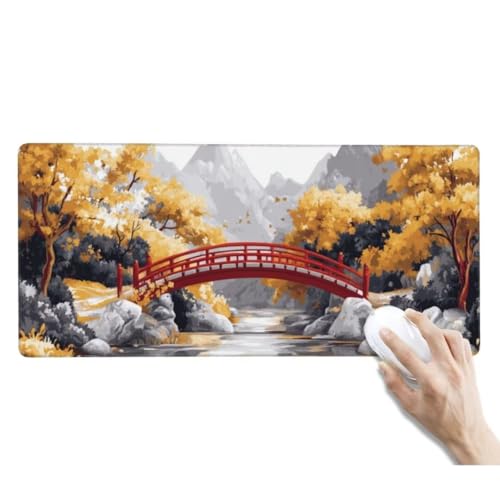 XXL Mauspad Herbst Mauspad Schreibtischunterlage Wasserdicht Groß Mousepad XXL Gaming Mauspad XXL rutschfeste Gummierte Unterseite und Genähte Kanten, Gaming Zubehör Deko (1200x600x3 mm, Landschaft) von Kggyele