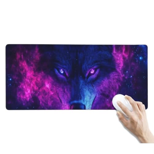 XXL Mauspad Lila Mauspad Schreibtischunterlage Wasserdicht Groß Mousepad XXL Gaming Mauspad XXL Rutschfeste Gummierte Unterseite für Büro, Gaming Zubehör Deko (1200x600x3 mm, Geheimnisvoller Wolf) von Kggyele