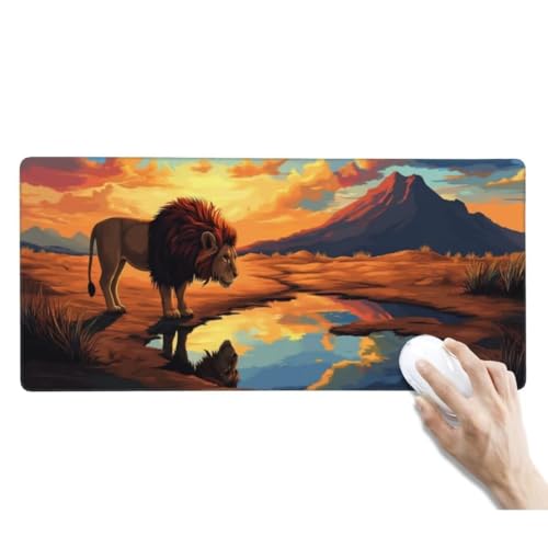 XXL Mauspad Löwe Mauspad Schreibtischunterlage Wasserdicht Groß Mousepad XXL Gaming Mauspad XXL rutschfeste Gummierte Unterseite und Genähte Kanten für Gaming Zubehör Deko (800x400x3 mm, Grasland) von Kggyele