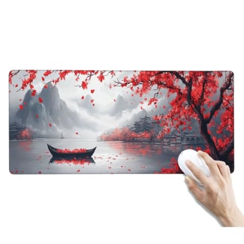 XXL Mauspad Roter Baum Mauspad Schreibtischunterlage Wasserdicht Mousepad XXL Gaming Mauspad XXL Rutschfeste Gummierte Unterseite und Genähte Kanten für Gaming Zubehör Deko (1200x600x3 mm, Schiffe) von Kggyele