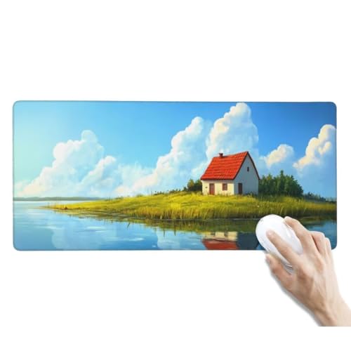 XXL Mauspad See Mauspad Schreibtischunterlage Wasserdicht Groß Mousepad XXL Gaming Mauspad XXL rutschfeste Gummierte Unterseite und Genähte Kanten für Gaming Zubehör Deko (1200x600x3 mm, Rote Hütte) von Kggyele