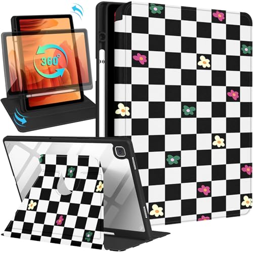 Kidcube Schutzhülle für Samsung Galaxy Tab A7 – 26,7 cm (10,4 Zoll) für Damen und Mädchen, niedliches Folio-Cover mit Stifthalter, hübsches schwarzes Karomuster, drehbarer Ständer für Galaxy Tab A7 von Kidcube