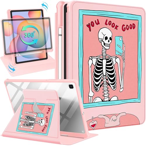 Kidcube Schutzhülle für Samsung Galaxy Tab S6 Lite 10,4 Zoll 2022/2020 für Frauen und Mädchen, niedliches Folio-Cover mit Stifthalter, cooles Gothic-Design, lustig, drehbarer Ständer, Teenager, von Kidcube