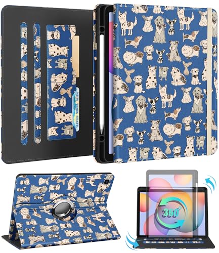 Kidcube Schutzhülle für Samsung Galaxy Tab S6 Lite 10,4 Zoll 2024/2022/2020 – Frauen Mädchen, niedlicher drehbarer Ständer, Folio-Hülle mit Stifthalter und Kartenschlitz, Kawaii, coole Hunde, von Kidcube