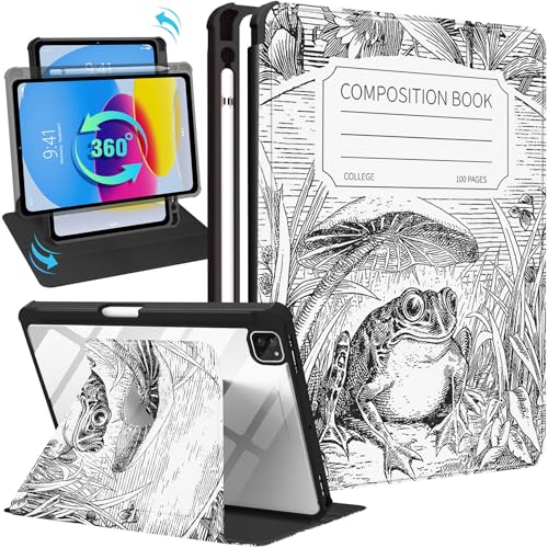 Kidcube Schutzhülle für iPad Air 13 Zoll M2 2024/iPad Pro 12,9 Zoll (2022/2021/2020/2018) – für Damen, Mädchen, Jungen, niedliches Folio-Cover mit Stifthalter, cooles Kawaii-Frosch-Design, drehbarer von Kidcube