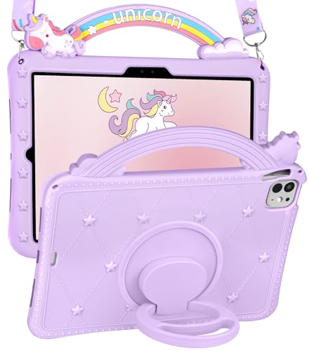 Kidcube Schutzhülle für iPad Pro 27,9 cm (11 Zoll) 2024 – für Mädchen, niedliches Kawaii-Cartoon-Design, mit drehbarem Ständer und Riemen, einzigartiges Silikon, für Damen und Jugendliche, für iPad von Kidcube