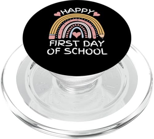 Niedlicher Bleistift mit Aufschrift "Happy First Day Of School", Regenbogenfarben PopSockets PopGrip für MagSafe von Kiddiewinks Closet