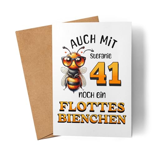 Kiddle-Design Personalisierte Geburtstagskarte 41. Geburtstag - Flottes Bienchen ist 41-41ter Geburtstag Lustige Karte Frau Frauen - Faltkarte inkl. Umschlag von Kiddle-Design