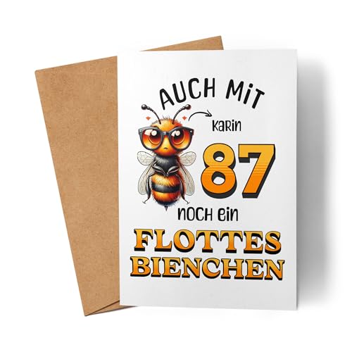 Kiddle-Design Personalisierte Geburtstagskarte 87. Geburtstag - Flottes Bienchen ist 87-87ter Geburtstag Lustige Karte Frau Frauen - Faltkarte inkl. Umschlag von Kiddle-Design