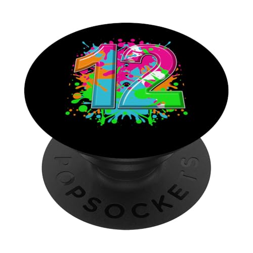 12. Geburtstag Shirt Mädchen Jungen 12 Jahre Farbspritzer PopSockets mit austauschbarem PopGrip von Kids Birthday Party, Awesome Birthday Party Wear