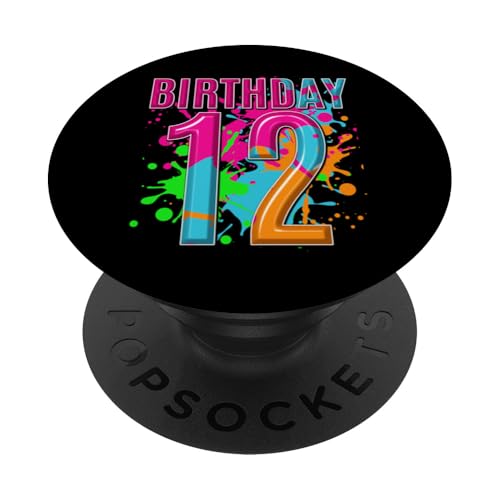 12. Geburtstag Shirt Mädchen Jungen 12 Jahre Farbspritzer PopSockets mit austauschbarem PopGrip von Kids Birthday Party, Awesome Birthday Party Wear