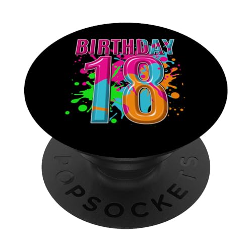 18 Geburtstag Shirt Mädchen Jungen 18 Jahre Farbspritzer PopSockets mit austauschbarem PopGrip von Kids Birthday Party, Awesome Birthday Party Wear