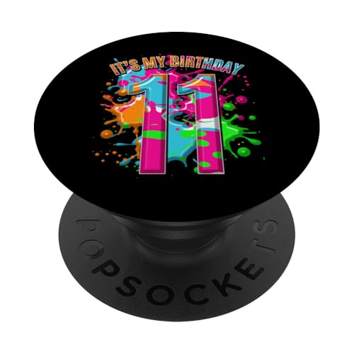 T-Shirt zum 11. Geburtstag für Mädchen Jungen 11 Jahre Farbspritzer PopSockets mit austauschbarem PopGrip von Kids Birthday Party, Awesome Birthday Party Wear