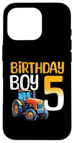 Hülle für iPhone 16 Pro Kinder 5. Geburtstag Junge 5 Bauernhof Traktor fünf Jahre alte Jungen von Kids Fun Tractor Birthday Party Outfit Gifts