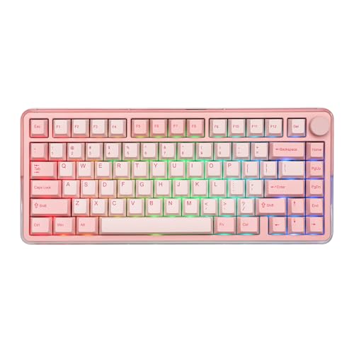 KiiBoom Breeze 75 75% CNC Aluminium und Acryl Wireless Gaming Tastatur, Dichtung mechanische Tastatur, BT5.0/2.4GHz/USB-C Wired RGB Creamy Keyboard, mit 8000mAh Batterie für Win/Mac (Rosa) von KiiBoom