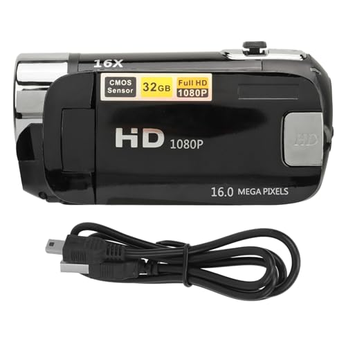 D90 1080P 16MP Digitalkamera 2,4 Zoll Drehbarer Bildschirm Camcorder 16X Zoom HD Videorecorder mit Fülllicht (Schwarz) von Kikumi