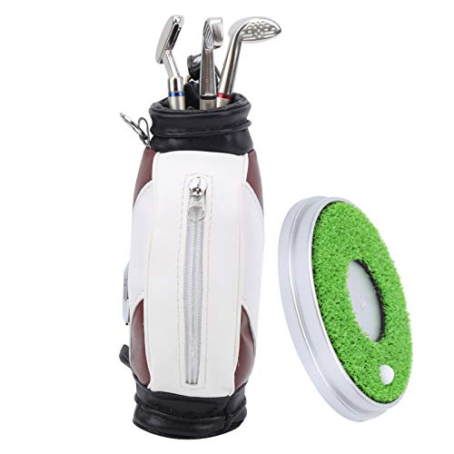 Kikumi Büro-Golfstiftset, 3 Kugelschreiber und Minitasche, Golfstifttasche aus Zinklegierung mit Sockel (#1) von Kikumi