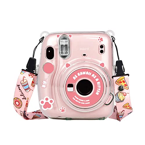 Mini 11 Kameratasche mit Fototasche Bundle für Fujifilm Instax Mini 11 Sofortbildkamera (Transparente Tasche mit Filmhalterung, Dekoration Skin Sticker, Verstellbarer Schultergurt Zubehör (Katze) von Kimyoaee