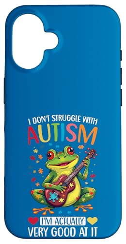 Niedlicher Frosch mit der Aufschrift "I Don't Struggle With Autism Dad Mom" Hülle für iPhone 16 von Kindness & Acceptance Wear.USA