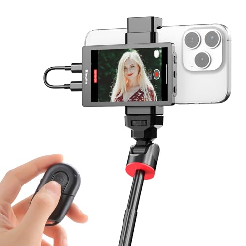 King Ma 4K Phone Vlog Selfie Monitor Bildschirm, Kabelgebundenes Mini-Monitor für iPhone Rückkamera mit Magnetischem Telefonclip & Bluetooth-Fernbedienung für Vlogs Live-Streams TikTok (Kein 4K 60fps) von King Ma