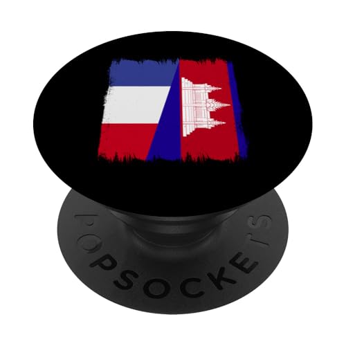 Frankreich Kambodscha Flagge Französisch Kambodscha Wurzeln PopSockets Klebender PopGrip von Kingdom Of Cambodia Design Love Cambodia Culture