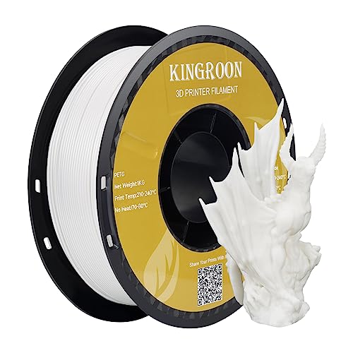 Kingroon PETG-Filament, weißes 1,75 mm PETG, 3D-Drucker-Filament PETG, Maßgenauigkeit +/- 0,03 mm, 1-kg-Spule (2,2 Pfund), 3D-Druck-Filament für 3D-Drucker von Kingroon