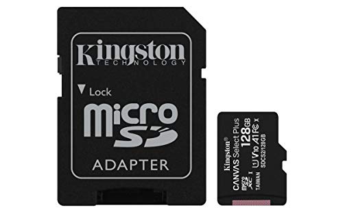 Kingston 128 GB microSDHC Canvas Select Plus 100 MB/s Read A1 Class 10 UHS-I Speicherkarte + Adapter mit frustfreier Verpackung (SDCS2/128GBET) von Kingston