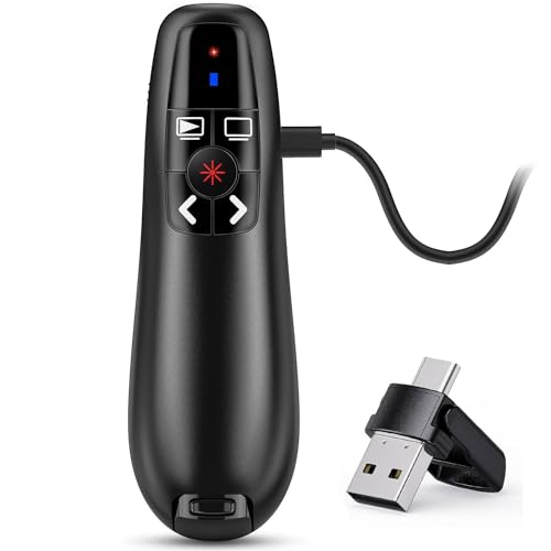 2-in-1 USB Type C Wireless Presenter für Präsentationen Fernbedienung Laptop Powerpoint, 2.4GH USB Wiederaufladbar Präsentation Fernbedienung Präsentator Pointer Präsentationspointer für Windows Mac von Kinizuxi