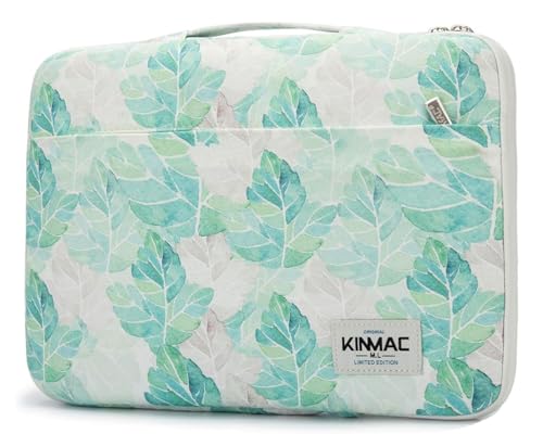 Kinmac 360° Schutzhülle Wasserdicht Laptop Tasche Hülle mit Griff Kompatibel mit MacBook Pro 16, 2021 Dell Inspiron 15 5515/5510 und 14 Zoll-15 Laptop (Green Leaf) von Kinmac