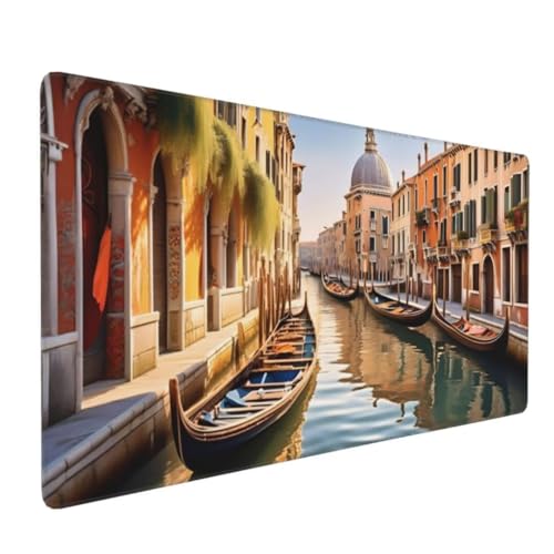 Gaming Mauspad XXL, Mousepad 1200x600x4 mm,Venedig Water City Mauspad groß Vernähte Kanten WassXerdicht Anti-Rutsch Verbessert Präzision und Geschwindigkei, Großer Erweiterter Schreibtisch Schutz K859 von Kinooge