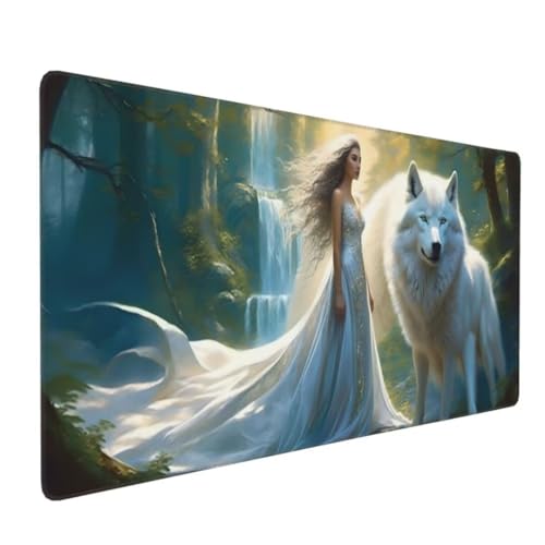 Gaming Mauspad XXL, Mousepad 1200x600x4 mm,Wolfsfrau Mauspad groß Vernähte Kanten WassXerdicht Anti-Rutsch Verbessert Präzision und Geschwindigkei, Großer Erweiterter Schreibtisch Schutz K-720 von Kinooge