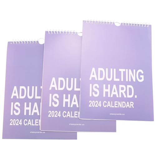 Kioball 3PCS Adulting Is Hard 2024 Kalender, 2024 Monatlicher Inspirierender Wandkalender für Erwachsene, Planer für Bürokalender, Einfach zu Verwenden, Ca. 29 X 21 cm von Kioball