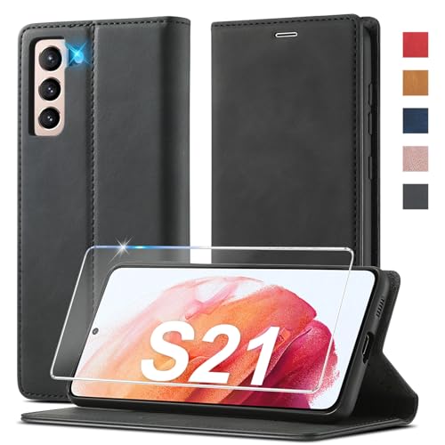 Handyhülle für Samsung Galaxy S21 Hülle Leder [Mit S21 Schutzfolie] für Samsung S21 Hülle Klappbar Leder Flip Wallet 360 Stoßfeste Case Schutzhülle Klapphülle für Samsung Galaxy S21 5G Hülle von Kiskisy