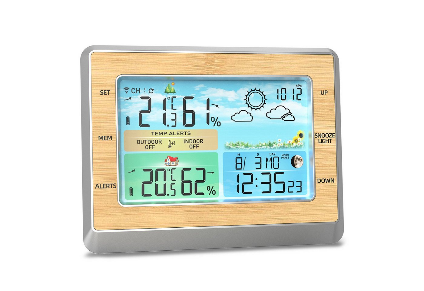 Kityhome Wetterstation,mit Funk AußensensorBarometer, Raumthermometer,Hygrometer Außenwetterstation (6" LED color screen with mit Holzrahmen, mit Wettervorhersage) von Kityhome