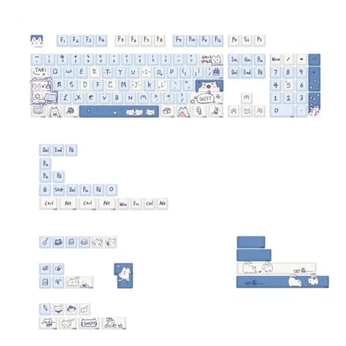 Kivvlbzeq 148 Tasten MDA-Tastenkappen Meow Meow-Thema PBT Einseitige Wärmesublimierung für MX-Schalter Passend für 61/68/87/96/104/108 Tastaturen von Kivvlbzeq