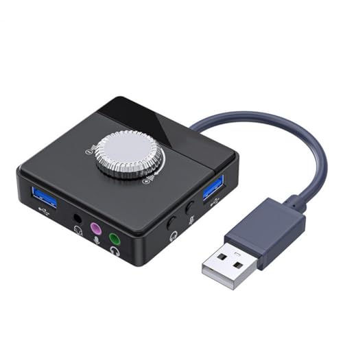 Kivvlbzeq USB-Externe Soundkarte 3,5-Mm-Klinkenstecker Lautstärkeregler Tablet-Computer-Mikrofon Externer Stereo-Audio-Adapter Computer-Zubehörteile von Kivvlbzeq