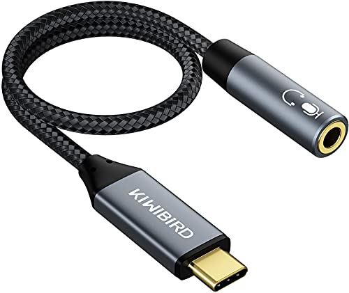 KiWiBiRD USB-C Typ C auf 3,5mm Kopfhörer Audio Jack Klinke Adapter AUX Klinkenadapter mit DAC Chipset, USB-C Mikrofon Adapter kompatibel mit Handy, MacBook, Tablet, Windows PC, TRRS 4-polig von KiwiBird