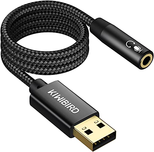 KiWiBiRD USB auf 3,5mm Klinke Audio Adapter, Headset Aux auf USB Stecker, USB Kopfhörer und Mikrofon Adapter, TRRS 4-polig, Externe Stereo Soundkarte kompatibel mit PS4, MacBook, Windows PC - 1,2m von KiwiBird