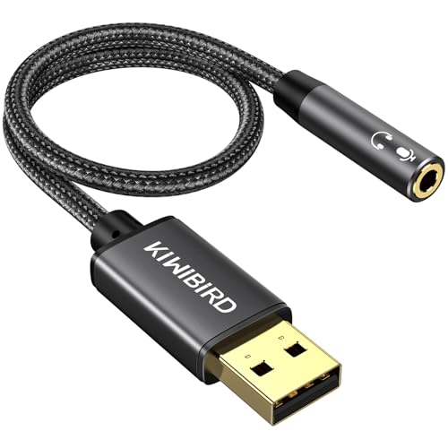 KiWiBiRD USB auf 3,5mm Klinke Audio Adapter, USB Kopfhörer und Mikrofon Adapter, Headset Aux auf USB Adapter, TRRS 4-polig, Externe Soundkarte mit DAC kompatibel mit MacBook, Surface, PS4, Laptop von KiwiBird
