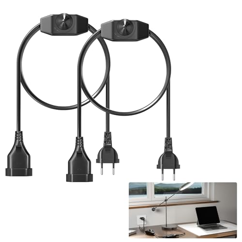 Klarlight Dimmer für LED Lampen 60W 220V-240V, 2M Kabel Dimmer mit Schalter für Dimmbar LED Glühbirne Halogenbirne, EURO Stecker Dimmschalter - Verlängerungskabel Drehdimmer Verwendung, 2 Stück von Klarlight