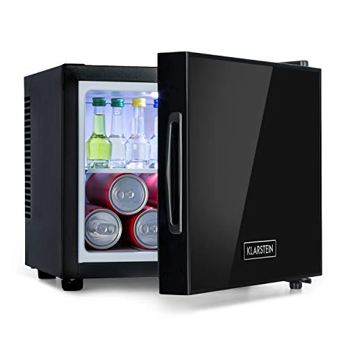 Klarstein Frosty Mini-Kühlschrank - kompakte Minibar mit Thermoelektrischem Kühlsystem, freistehend, 10 Liter Fassungsvermögen, Kühlung: 12-18 °C, schwarz, 33,5 x 30 x 34 cm (BxHxT) von Klarstein