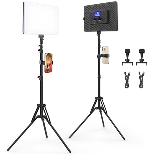 Kmasic 2 Pack LED Videoleuchte, 20W Kamera Video Licht, Sanftes Video Streaming Licht mit 160cm Stativ Handyhalter 8000mAh Akku 2500-8500K Fotolicht für YouTube TikTok Fotografie Videobeleuchtung von Kmasic