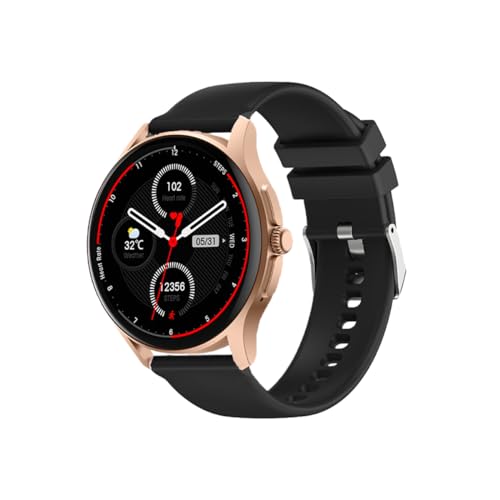 Knauermann Neo (2024) Gold Rund - Gesundheitsuhr Smartwatch - EKG + HRV Funktion - BT Bluetooth - Schlafapnoe - Blutdruck - Silikonband Schwarz, 14-24 von Knauermann