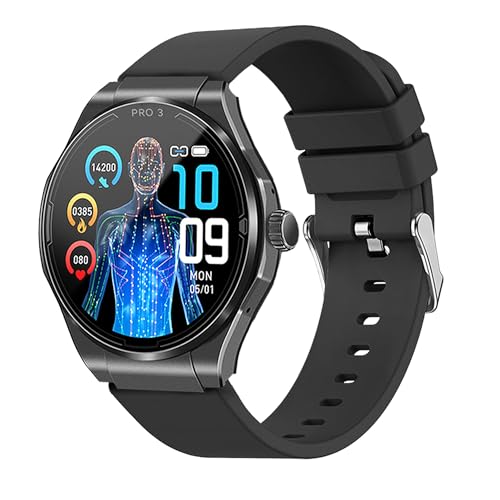 Knauermann PRO 3 (2024) Schwarz - Gesundheitsuhr Smartwatch mit Telefoniefunktion - EKG + HRV und SOS Funktion - AMOLED Display- BT Bluetooth - Schlafapnoe - Edition 1, 14-24, rund von Knauermann