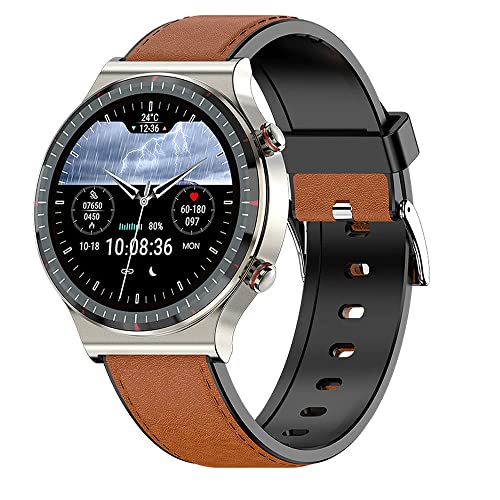 Knauermann Pro 2 (2023) Silber - Gesundheitsuhr Smartwatch - OSRAM Sensoren - EKG + HRV Funktion - BT Bluetooth - Schlafapnoe - Blutdruck - Lederfaserband Braun, 14-25 von Knauermann