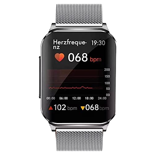 Knauermann Pro 2 Plus (2023) Silber - Gesundheitsuhr Smartwatch - OSRAM Sensoren - Brustkorb EKG + HRV Funktion - BT Bluetooth - Schlafapnoe - Blutdruck - Metallband Silber, 14-24 von Knauermann