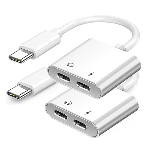 Knnuey 2 Stück USB-C-Auf-USB-C-Kopfhörer-Ladeadapter, 2-In-1-Typ-C-Audio-Adapter mit PD-Schnellladung, USB-C-Splitter-Dongle von Knnuey