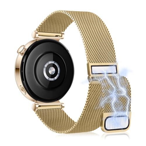 KoGiio 18 mm Armband für Huawei Watch GT 5 41mm/Huawei Watch GT4 41mm/Garmin Venu 3S/Forerunner 265S/255S Music/255S, Ersatzarmband, Gewebte Edelstahl Mesh Metall Uhrenarmband Gold von KoGiio